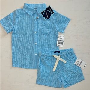 Andy & Evan Seersucker Light Blue Button Down Shirt and Shorts Set 2T 3T 4T